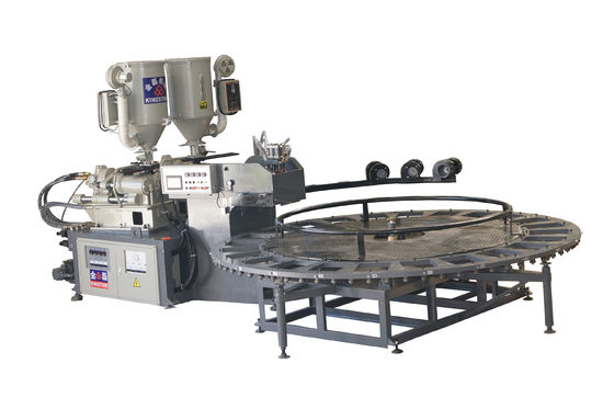 Περιστροφική διπλή χρώματος μηχανή παραγωγής παπουτσιών μόνη για δύο πλαστικά πέλματα πυκνοτήτων